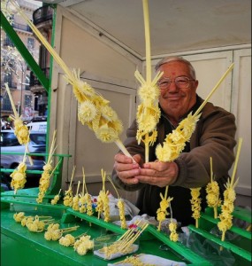 On Palm Sunday, street vendors sell elaborate palm sculptures. They're a big hit with the local kids!