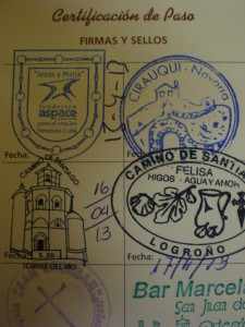 Each shelter that Kevin ate at or slept at put a stamp in his "pilgrimage passport".