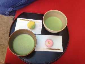 These delicate and detailed okashi were filled with sweet red bean paste.
