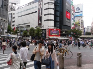 Shibuya's famous Scramble Crossing and 109 department store.