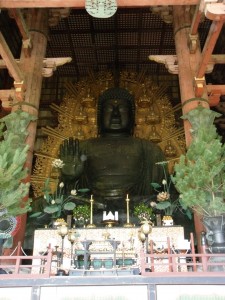 The 15 meter tall statue of the Buddha Vairocana, the largest in the world, located at Todaiji in Nara