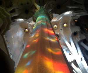 One of the angled pillars inside Sagrada Familia