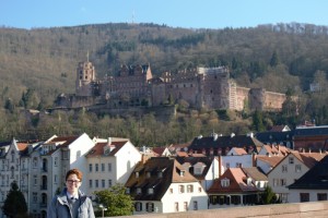 Shelby with the Heidelberg castle in the background