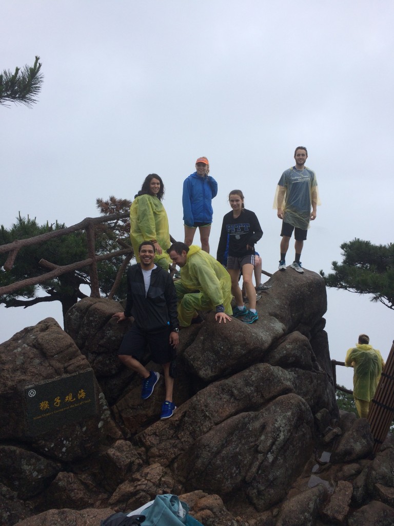 A group of Valpo students on one of the peaks of the Yellow Mountain.