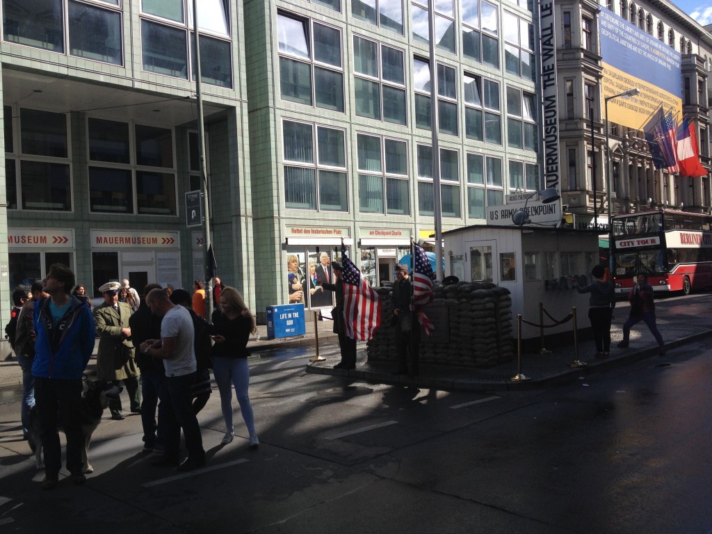 The "American Soldiers" at Checkpoint Charlie are neither Americans nor soldiers, and they barely speak English.  