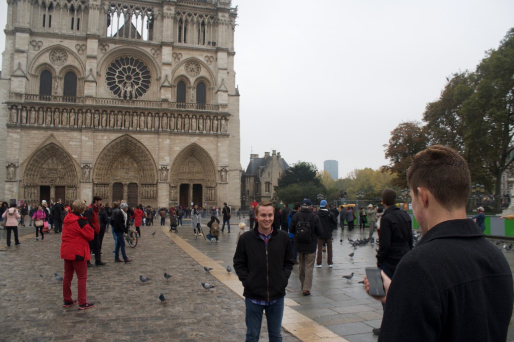 Ryan posing for a picture in front of Notre Dame.