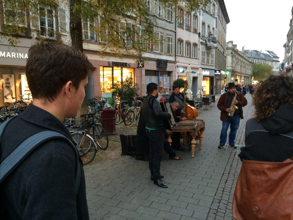 Reid and I stopped for a few minutes to hear this band in Strasbourg. 