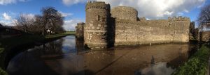 This image of the outside of Beaumaris Castle doesn't really help to give a sense of scale, but it does show the moat. 
