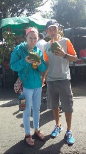 Drinking pipa de agua (coconut water) for the first time with my host dad.